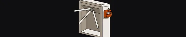 Illustration: Ein Drehkreuz, das den Durchgang frei lässt; an der Seite ein kleines oranges Zählwerk.