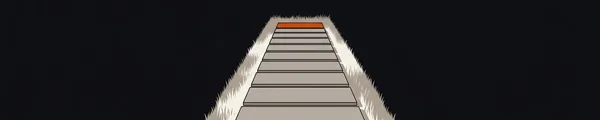 Illustration: Ein langer Plattenweg durch eine Wiese; kurz vor dem Ende liegt eine orange Platte, dahinter hört der Weg auf.