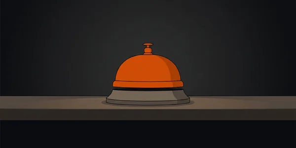 Illustration: Eine orange Tischklingel auf einer dunklen Ladentheke.