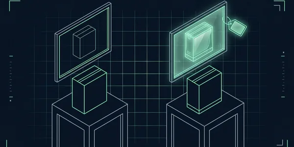Illustration: Illustration: Zwei gleiche Produktschachteln; über der linken ein Bildrahmen mit derselben Schachtel, über der rechten ein Rahmen mit einer größeren, glänzenderen Version, nur dieser trägt ein Etikett.