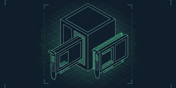 Illustration: Illustration: Zwei fast gleiche Steckkarten an einem Server; hinter der rechten liegt eine zweite, versetzte Lage.